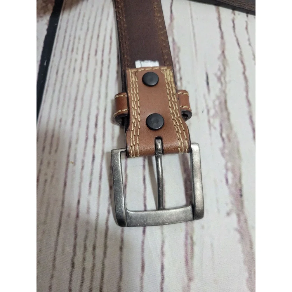 Men's Brown Genuine Leather Triple Stitched Dress Casual Belt Size‎ 43-45